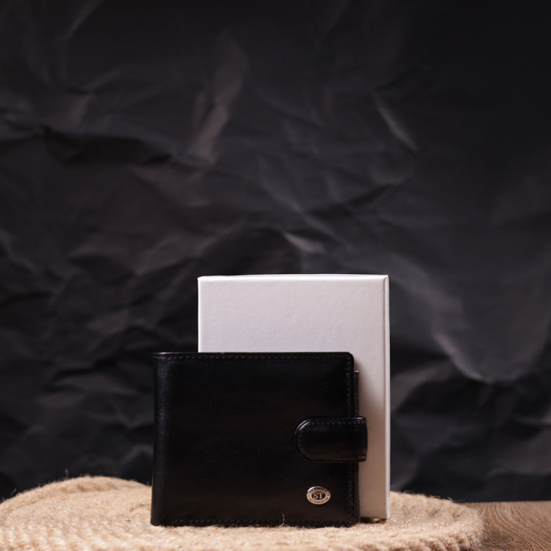 Классический мужской бумажник из натуральной кожи ST Leather Черный