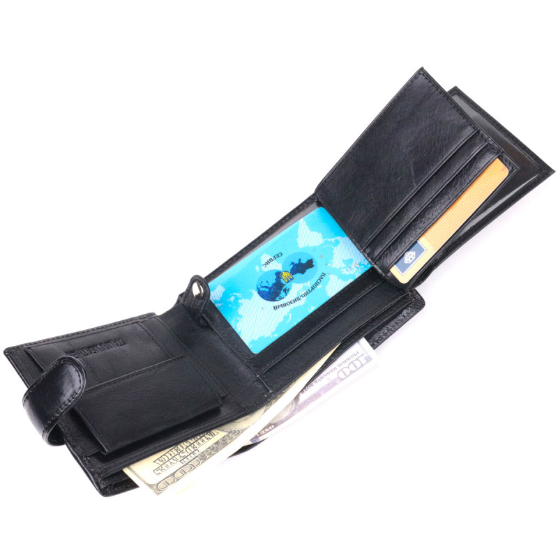 Классический мужской бумажник из натуральной кожи ST Leather Черный