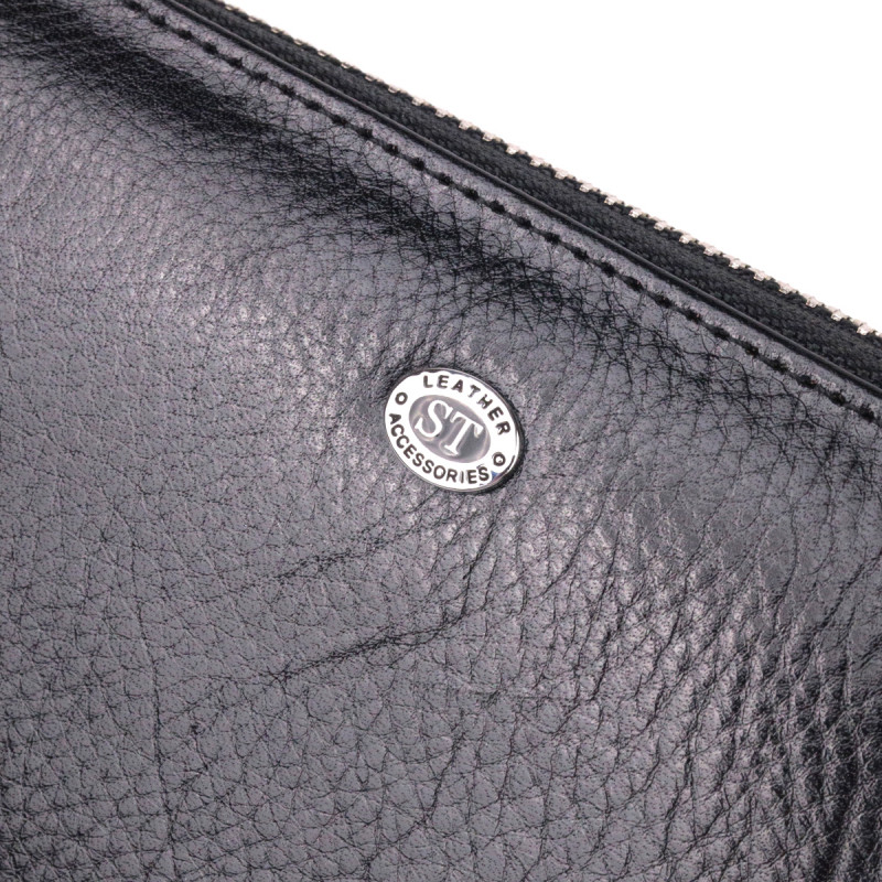 Кошелек мужской из натуральной гладкой кожи на молнии ST Leather Черный