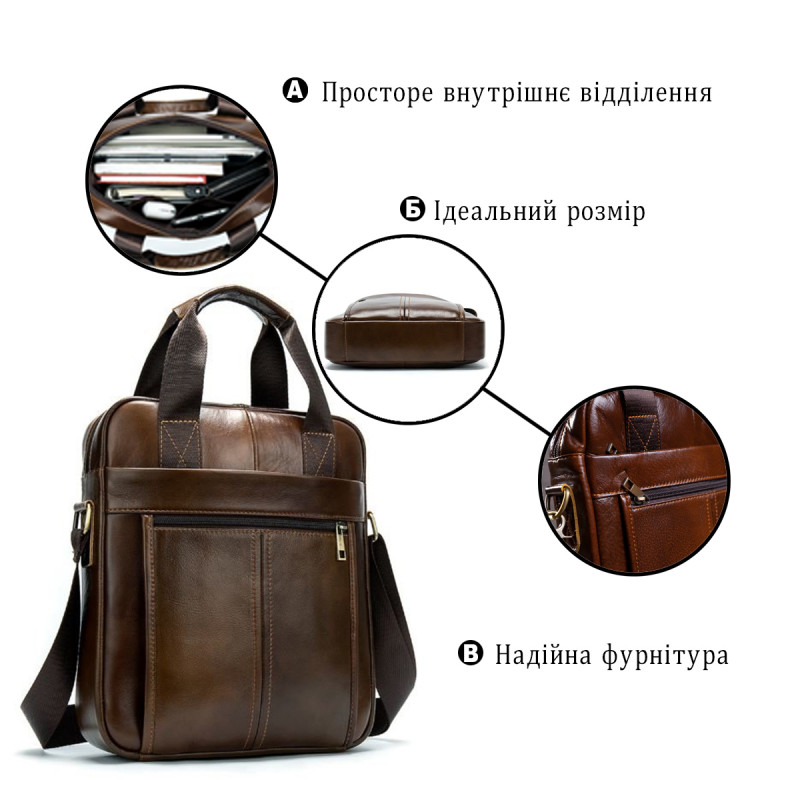 Деловая мужская сумка кожаная Vintage Коричневая