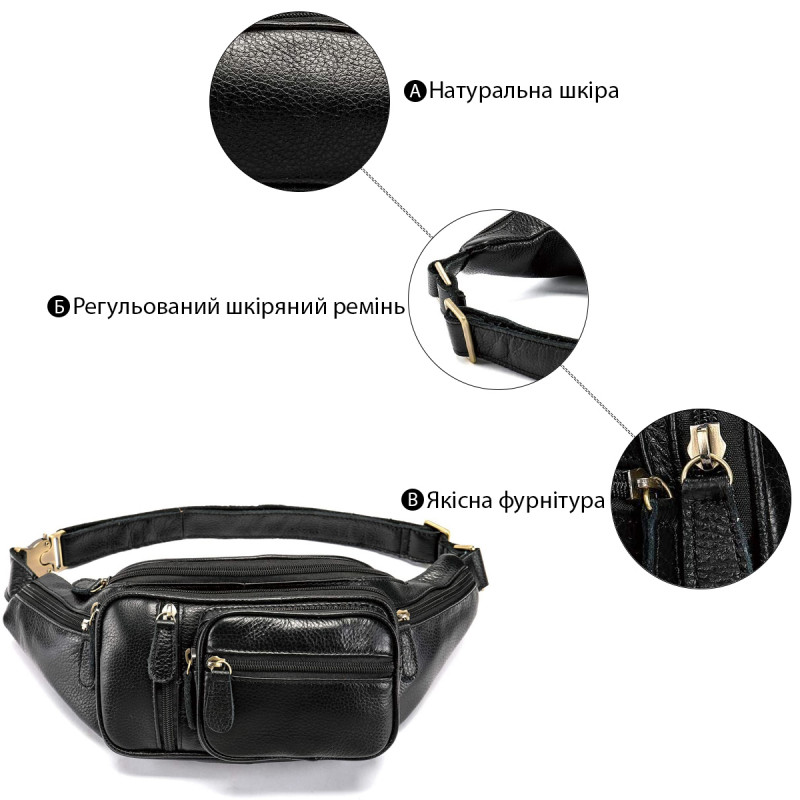 Поясна cумка чоловіча Vintage Чорна
