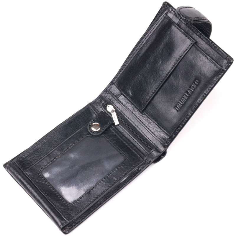 Классический мужской бумажник среднего размера из натуральной кожи ST Leather Черный