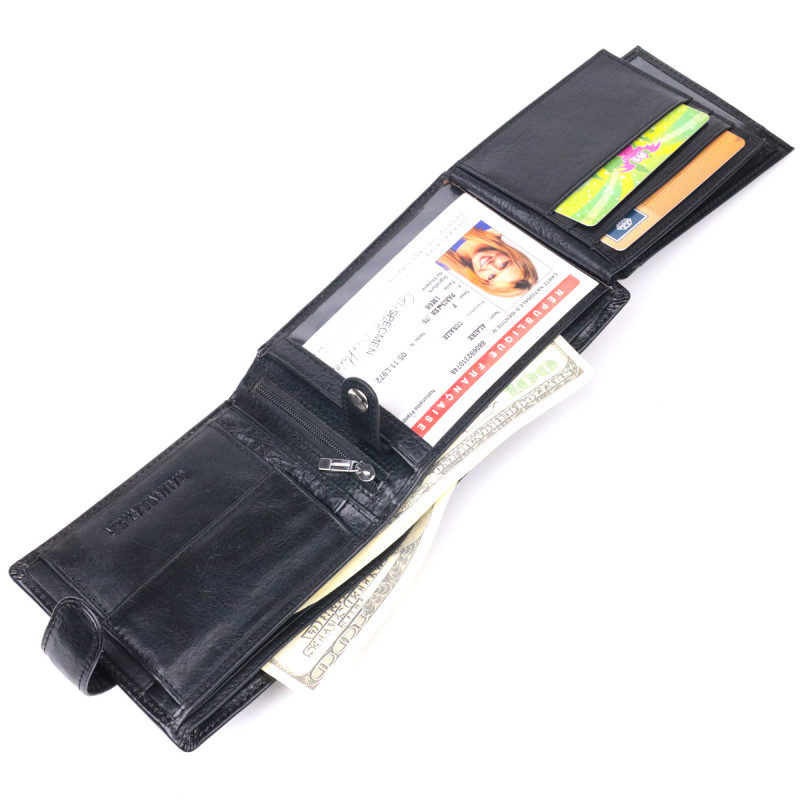 Классический мужской бумажник среднего размера из натуральной кожи ST Leather Черный