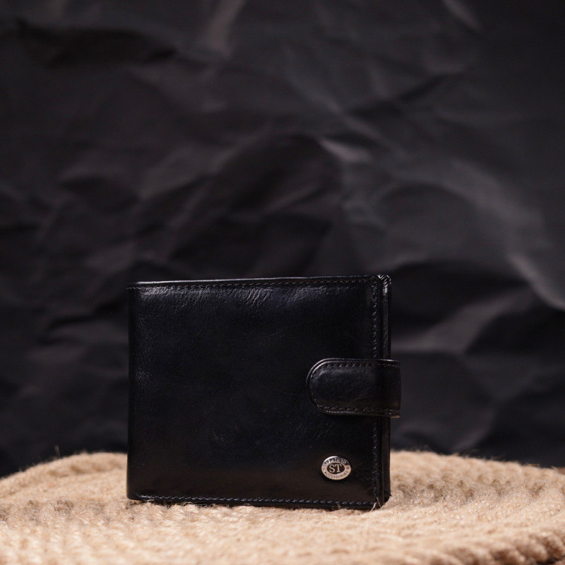 Классический мужской бумажник среднего размера из натуральной кожи ST Leather Черный