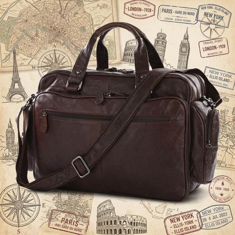 Шкіряна дорожня сумка для подорожей відряджень та документів Vintage Коричнева
