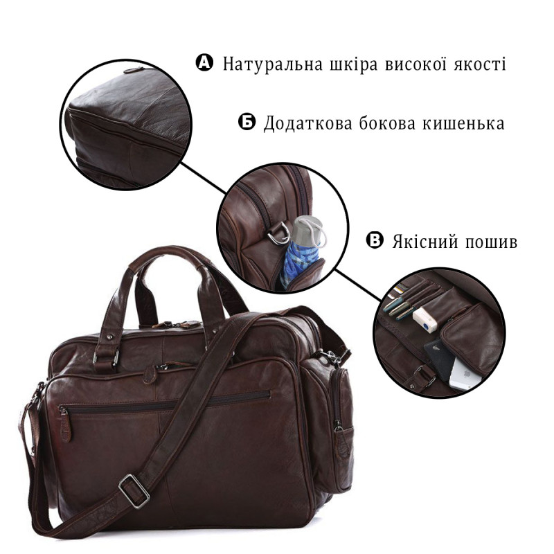Шкіряна дорожня сумка для подорожей відряджень та документів Vintage Коричнева