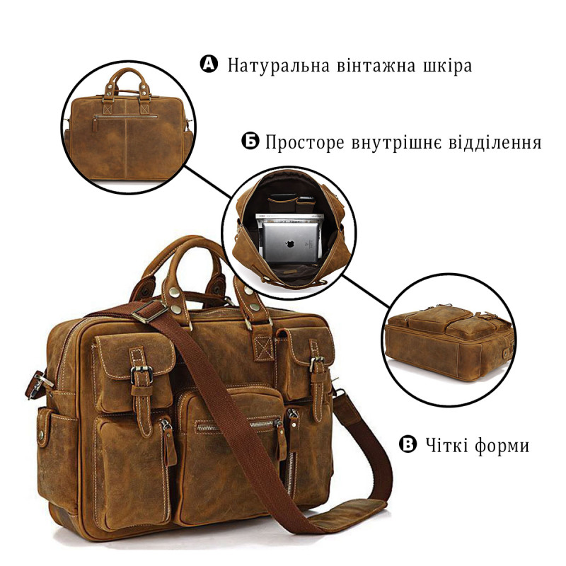 Сумка чоловіча Vintage в вінтажному стилі Коричнева