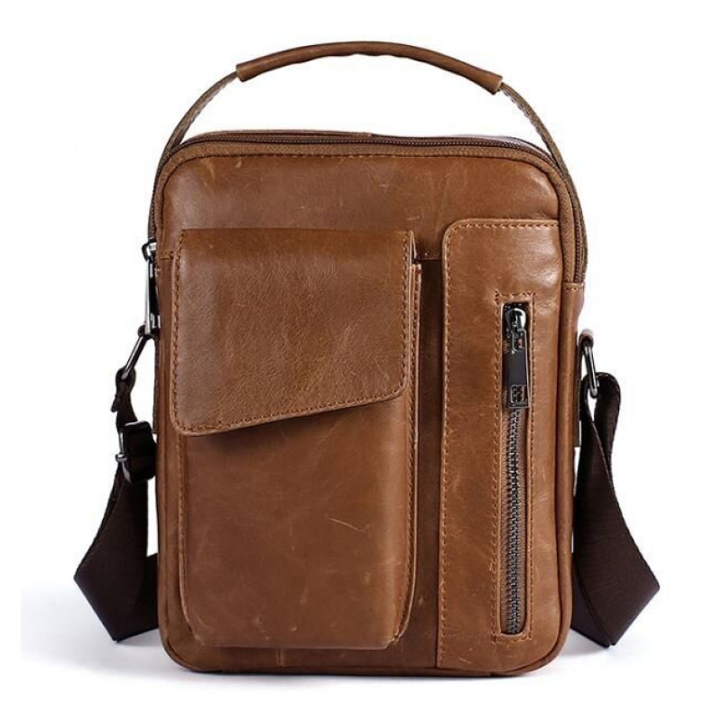 Сумка мужская гладкая Vintage Cветло-коричневая