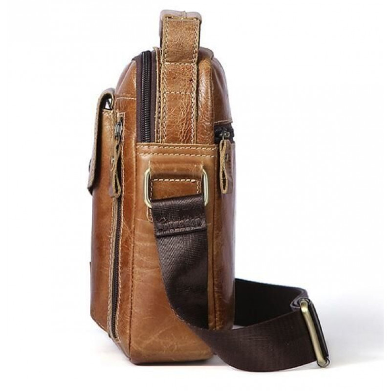 Сумка мужская гладкая Vintage Cветло-коричневая