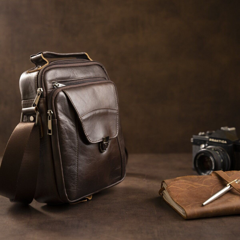 Сумка мужская из плотной кожи Vintage Коричневая