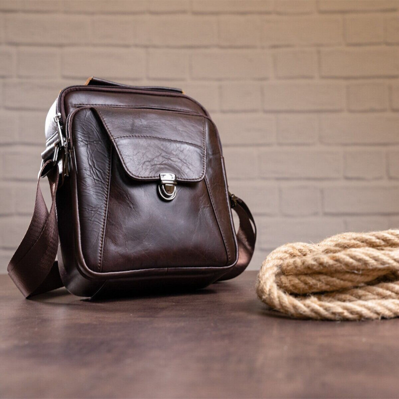 Сумка мужская из плотной кожи Vintage Коричневая