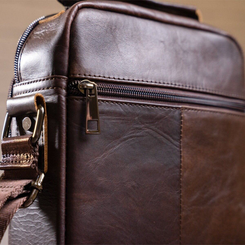 Сумка мужская из плотной кожи Vintage Коричневая