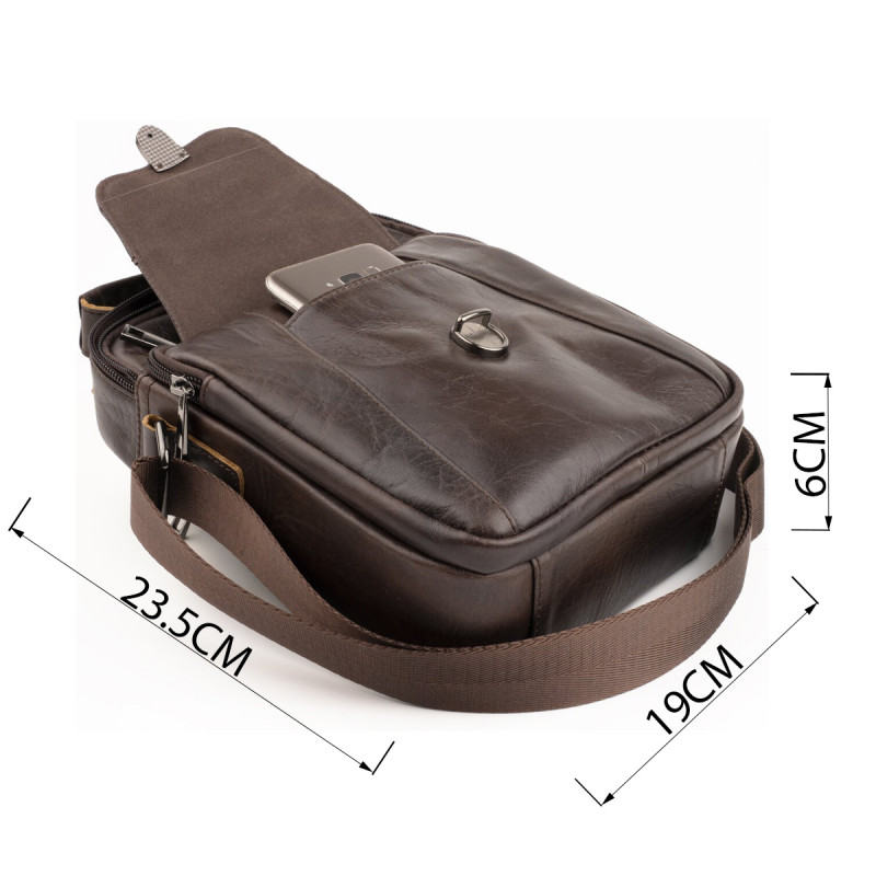 Сумка мужская из плотной кожи Vintage Коричневая