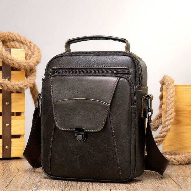 Сумка мужская из плотной кожи Vintage Коричневая