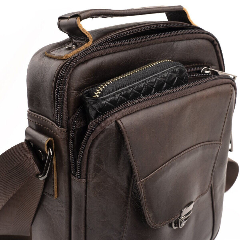 Сумка мужская из плотной кожи Vintage Коричневая