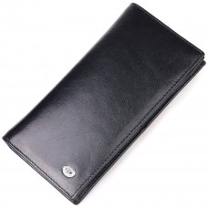Надежный мужской бумажник из натуральной гладкой кожи в два сложения ST Leather Черный