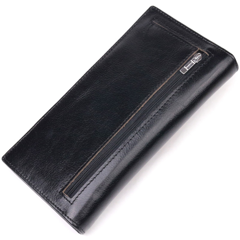 Надежный мужской бумажник из натуральной гладкой кожи в два сложения ST Leather Черный