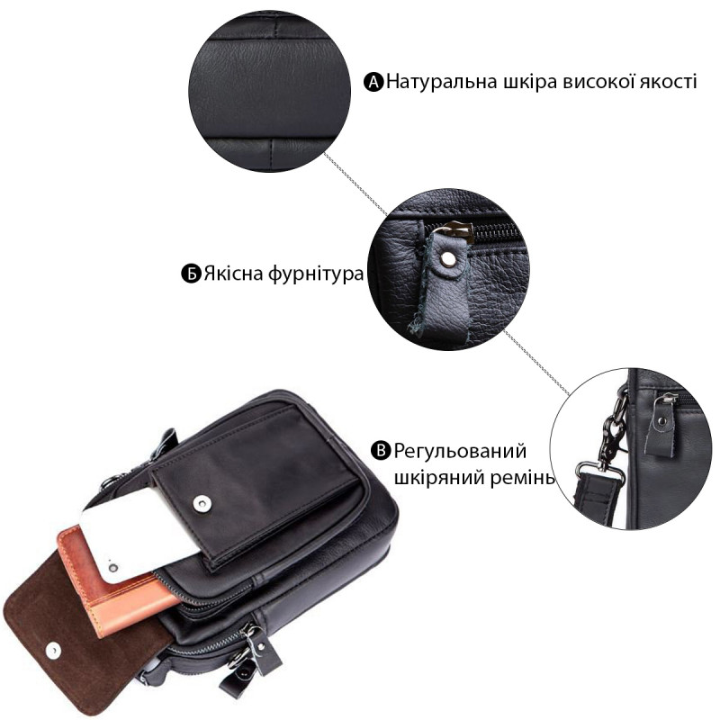 Сумка чоловіча шкіряна Vintage Чорна