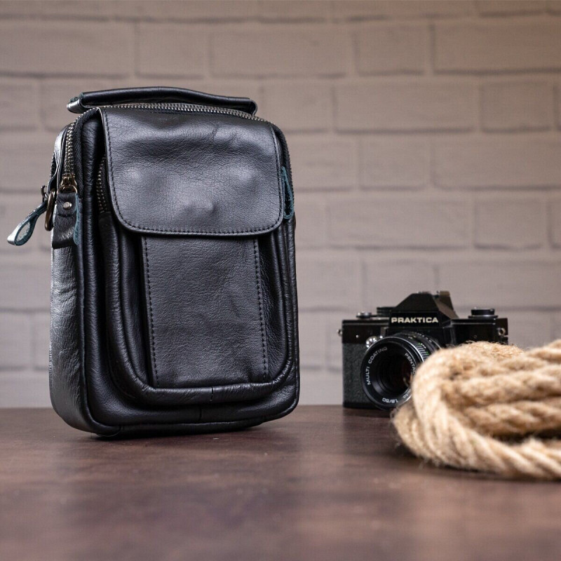 Сумка чоловіча шкіряна Vintage Чорна