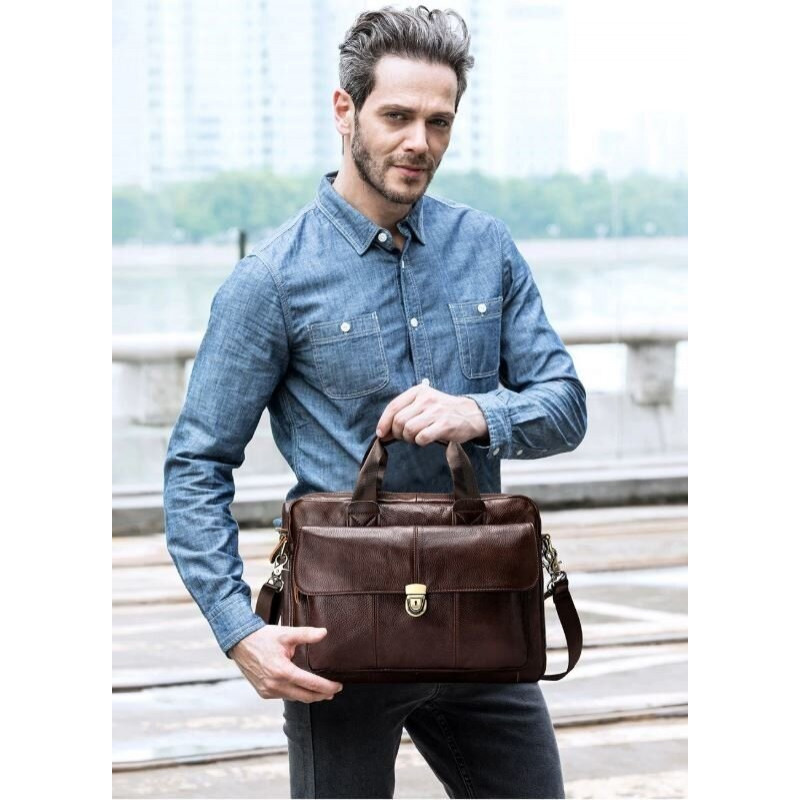 Сумка чоловіча шкіряна горизонтального типу Vintage Коричнева