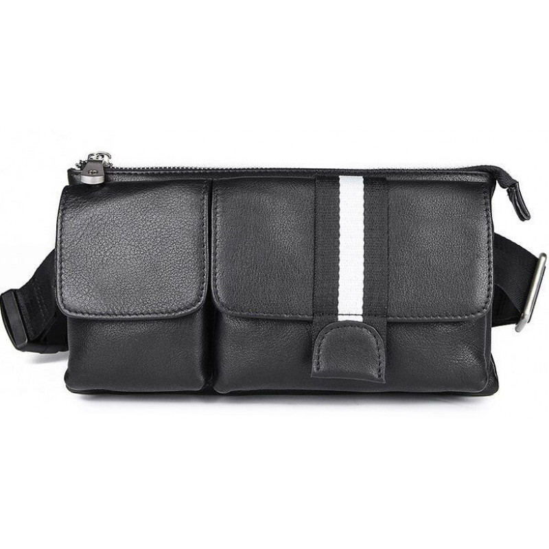 Сумка поясная кожаная Vintage Черная