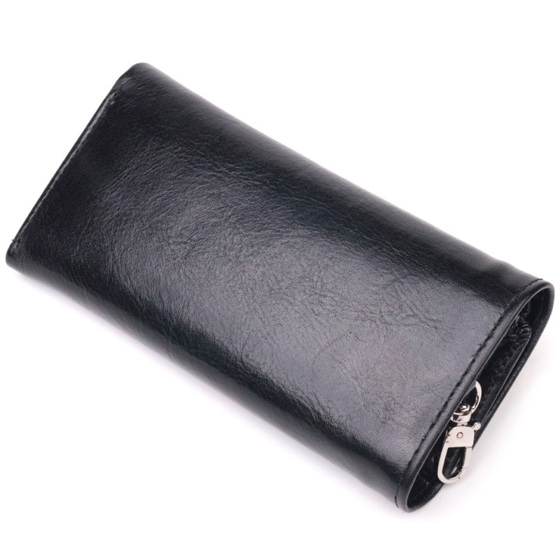 Надежный кошелек-ключница из натуральной гладкой кожи ST Leather Черный