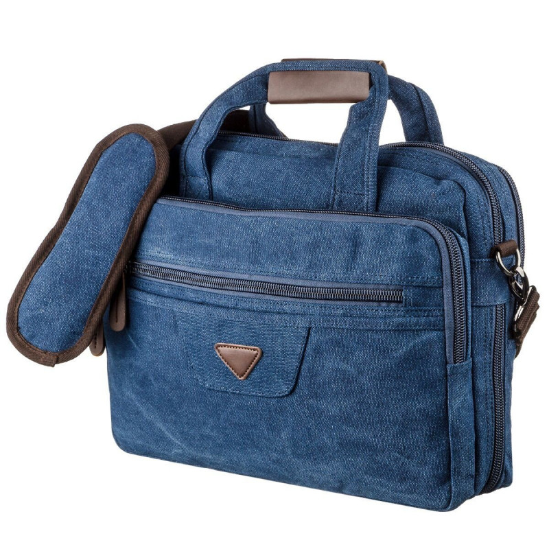 Сумка текстильная для ноутбука на два отделения Vintage Синяя