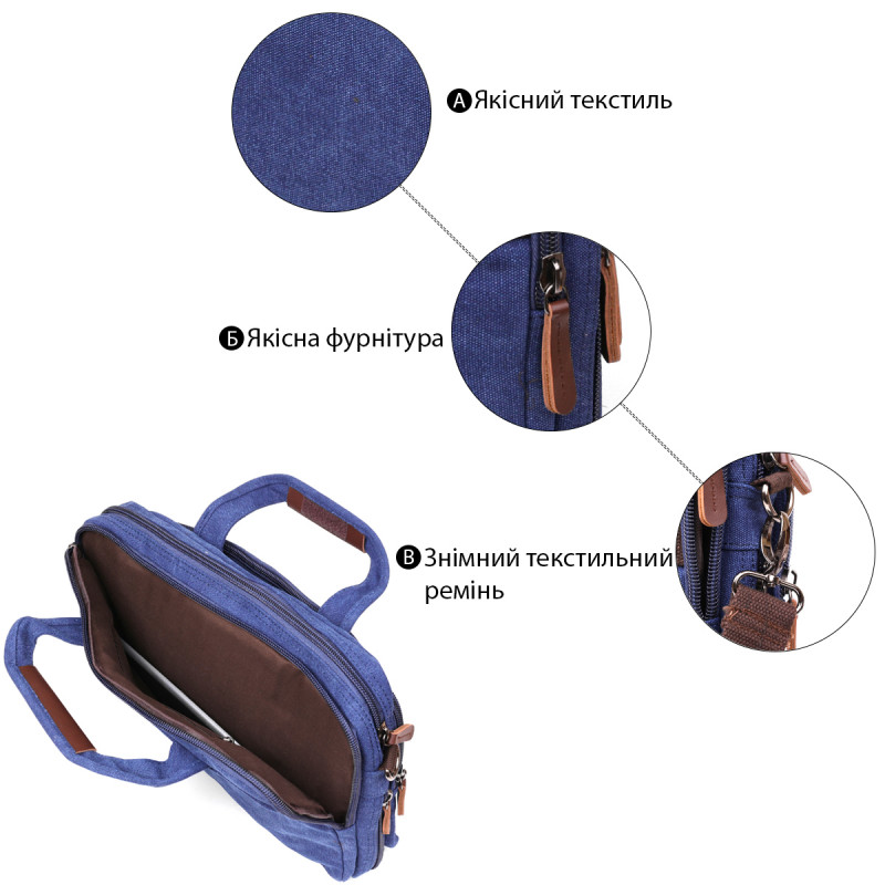 Сумка текстильная для ноутбука на два отделения Vintage Синяя