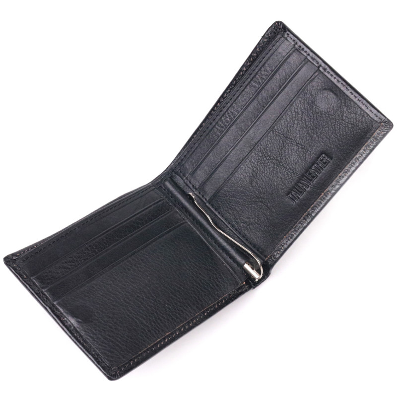 Компактний затиск для грошей із натуральної гладкої шкіри ST Leather Чорний