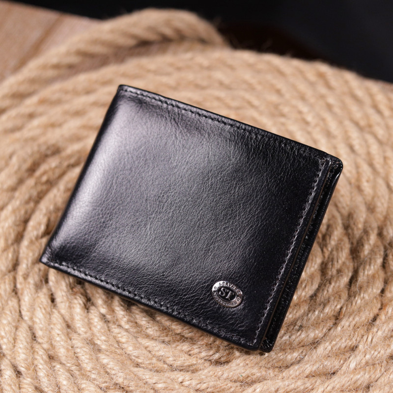 Компактний затиск для грошей із натуральної гладкої шкіри ST Leather Чорний