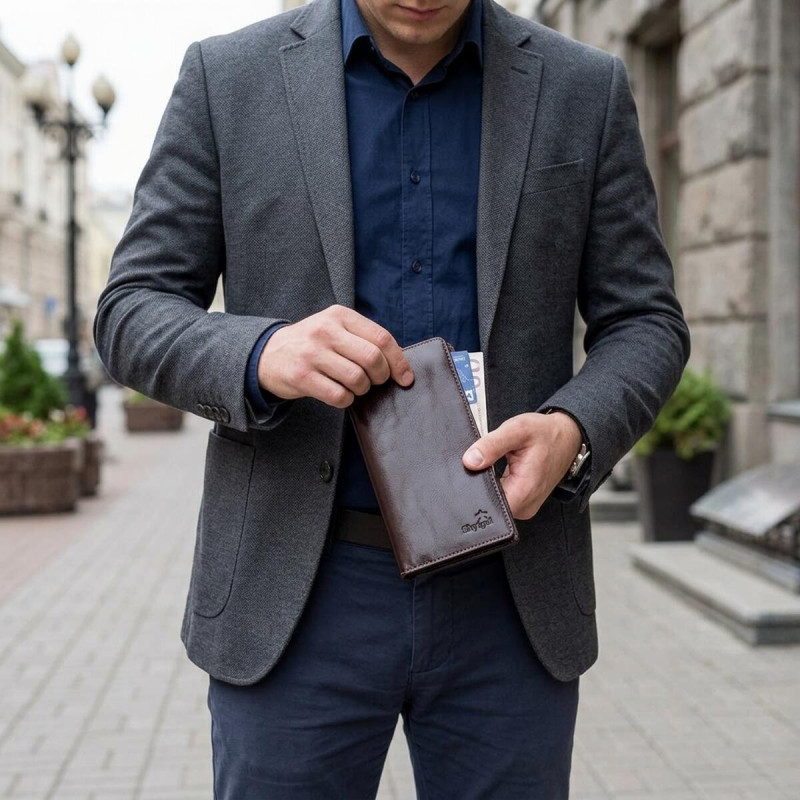 Гаманець чоловічий вертикальний на двох кнопках SHVIGEL Коричневий
