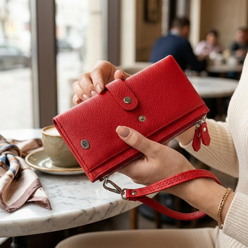 Гаманець жіночий ST Leather (ST) багатофункціональний Червоний