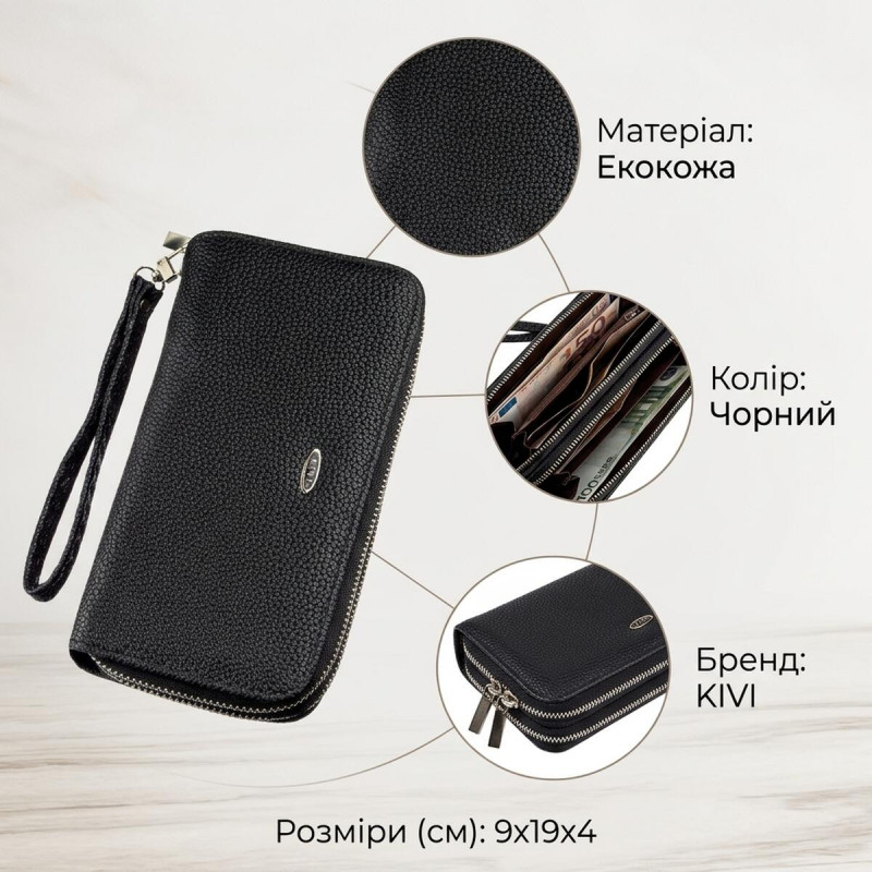 Гаманець жіночий з зернистою екокожі KIVI Чорний