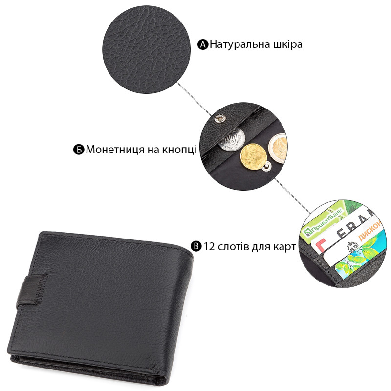 Мужской кошелек ST Leather (ST) очень стильный Черный