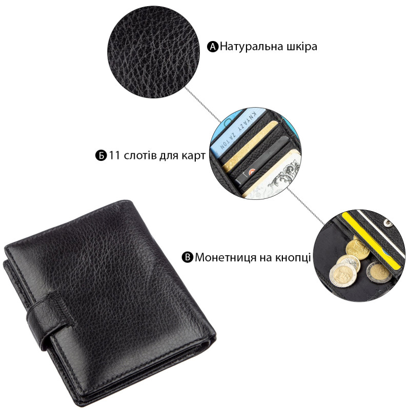 Небольшой кожаный кошелек для мужчин ST Leather Черный
