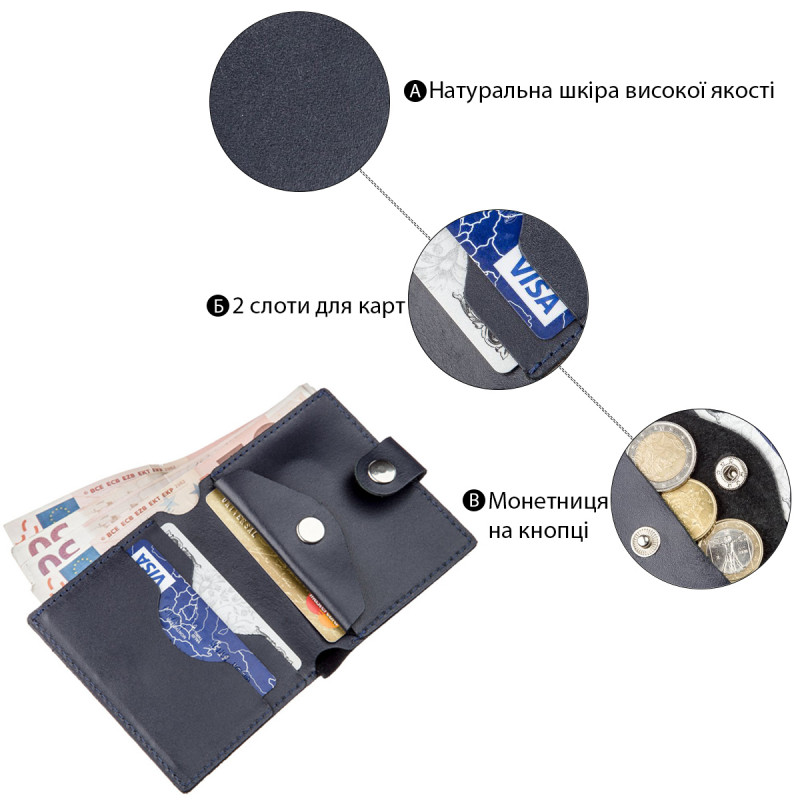 Портмоне вертикальне чоловіче шкіряне з монетницею SHVIGEL Синє