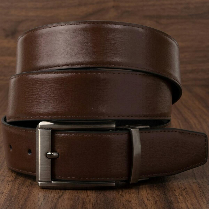 Ремінь чоловічий з затемненій пряжкою механіка Vintage Коричневий