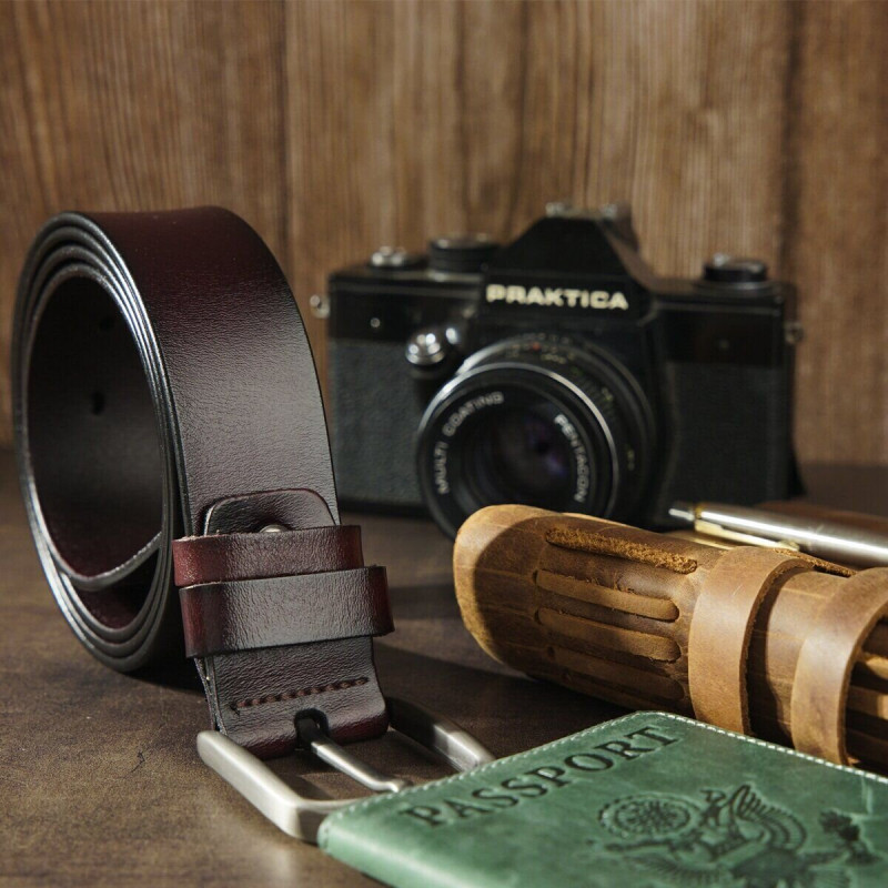 Ремень мужской с затемненной пряжкой механика Vintage Коричневый