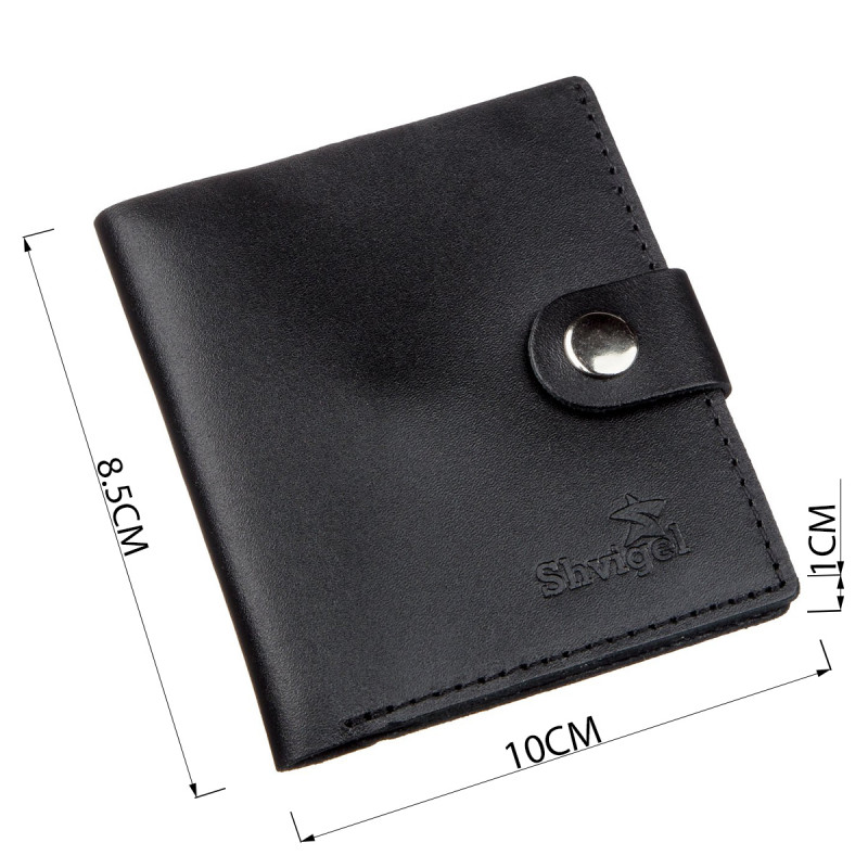 Портмоне вертикальное мужское кожаное с монетницей SHVIGEL Черное