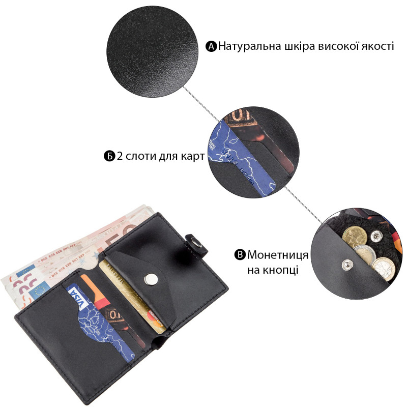 Портмоне вертикальное мужское кожаное с монетницей SHVIGEL Черное