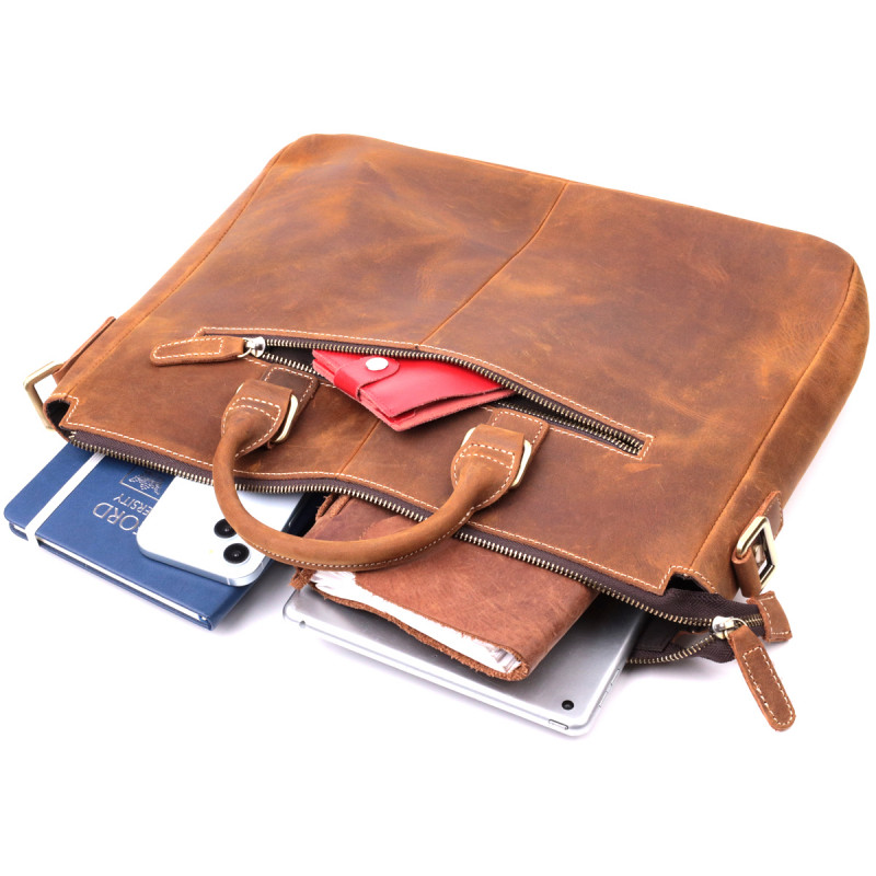 Шкіряний портфель для ноутбука роботи та документів Vintage Коричневий