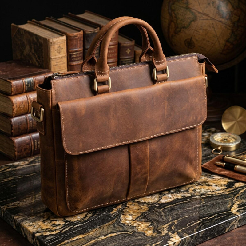 Шкіряний портфель для ноутбука роботи та документів Vintage Коричневий