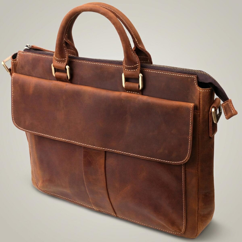 Шкіряний портфель для ноутбука роботи та документів Vintage Коричневий