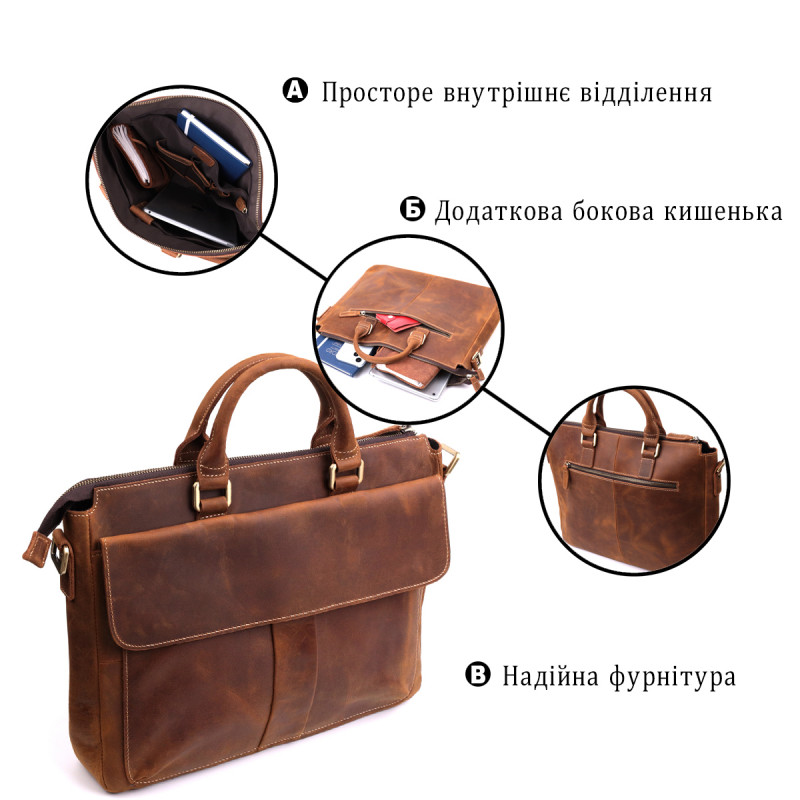 Шкіряний портфель для ноутбука роботи та документів Vintage Коричневий