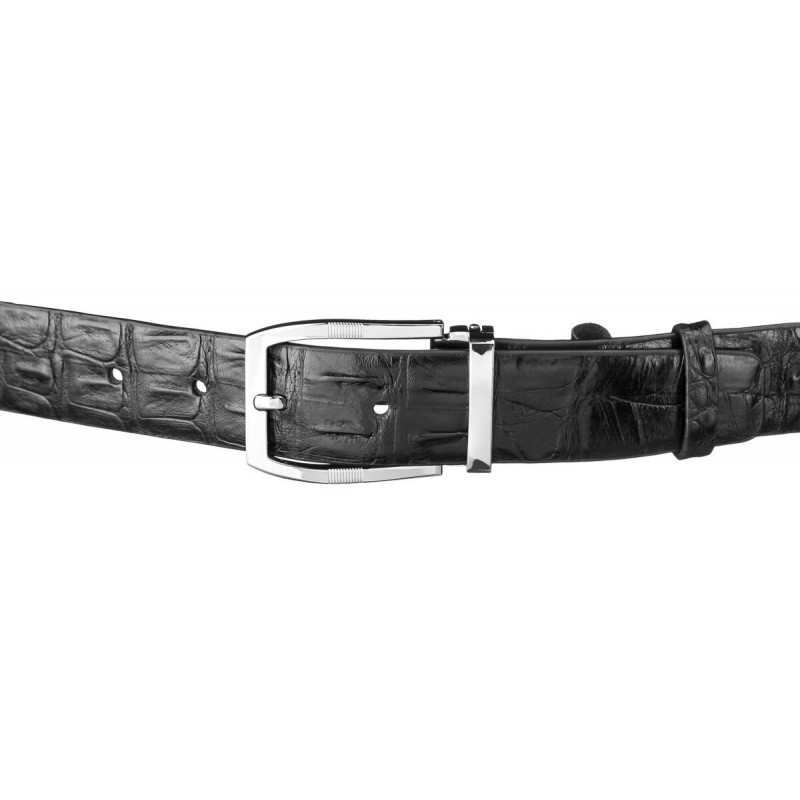 Ремень мужской CROCODILE LEATHER из натуральной кожи крокодила Черный