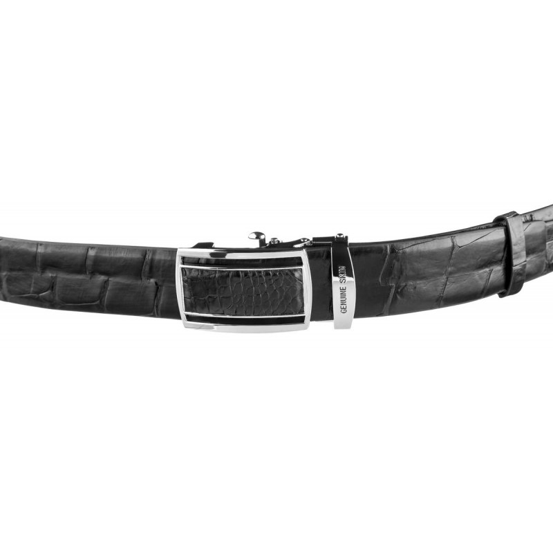 Ремень-автомат CROCODILE LEATHER из натуральной кожи крокодила Черный