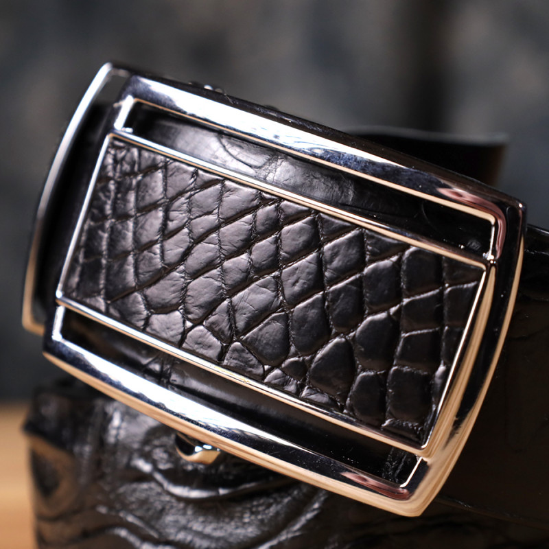 Ремень-автомат CROCODILE LEATHER из натуральной кожи крокодила Черный