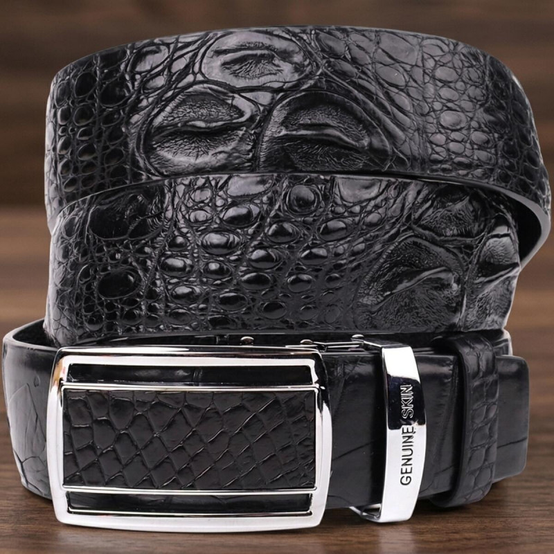 Ремінь-автомат CROCODILE LEATHER з натуральної шкіри крокодила Чорний