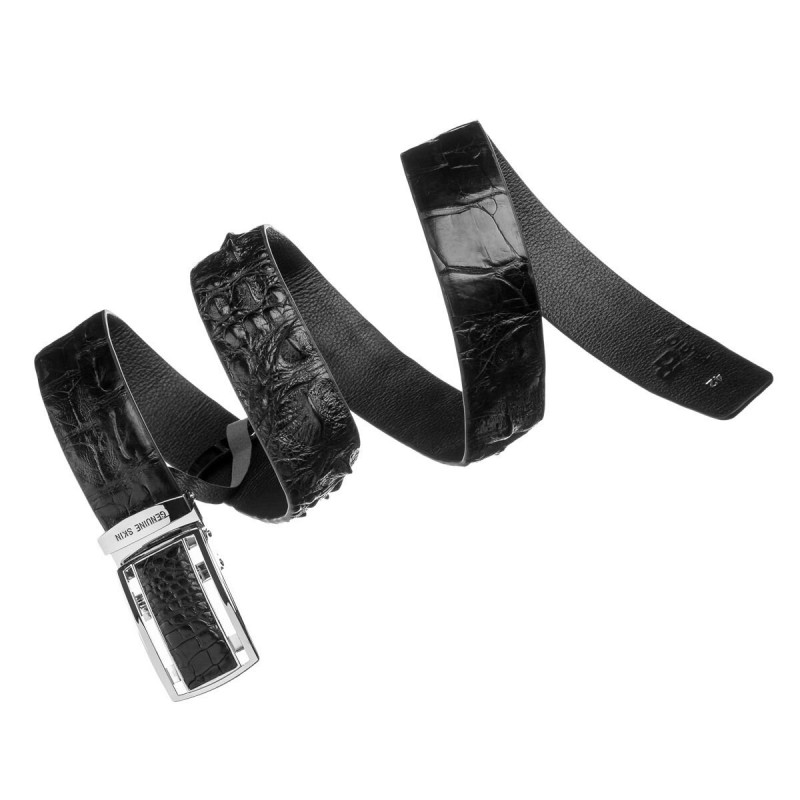 Ремень-автомат CROCODILE LEATHER из натуральной кожи крокодила Черный
