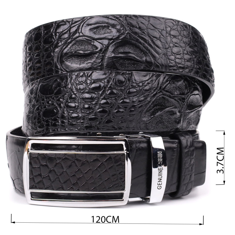 Ремень-автомат CROCODILE LEATHER из натуральной кожи крокодила Черный